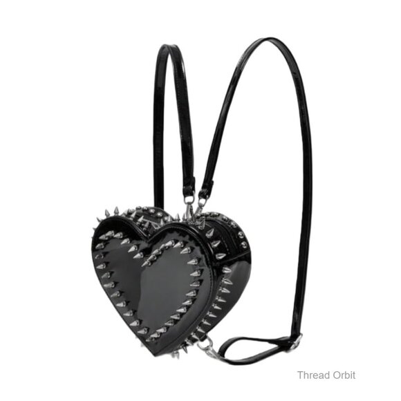 Mini Heart Shaped Backpack with Spikes, Leopard Print, Adjustable Straps main image 4